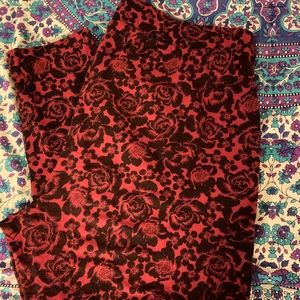 Red and black floral leggings.